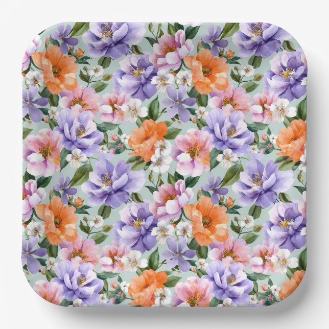 Gedämpfte bunte Blumen Boho-Blume  Pappteller (Vorderseite)