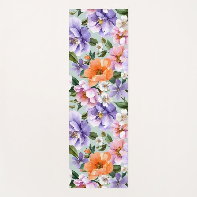 Gedämpfte bunte Blumen Boho-Blume  Yogamatte (Vorderseite)