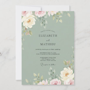 Gedämpfte Celadon-Blüten-Hochzeit Einladung