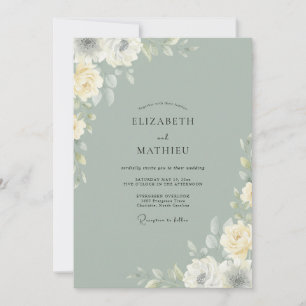 Gedämpfte Celadon-Blüten-Hochzeit Einladung