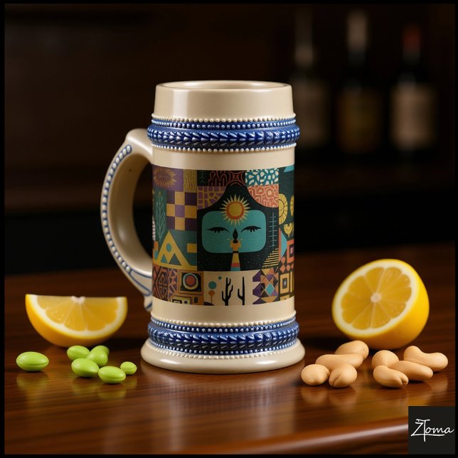 Gedämpfte erdige Folk-Art-Patchworkdecke Bierglas (Von Creator hochgeladen)