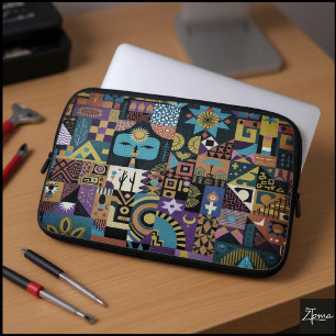 Gedämpfte erdige Folk-Art-Patchworkdecke Laptopschutzhülle