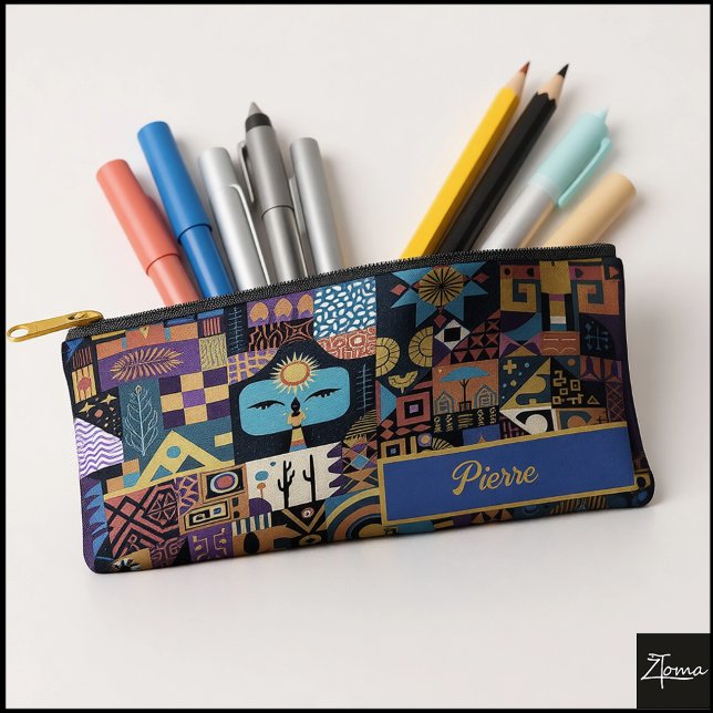 Gedämpfte erdige Folk-Art-Patchworkdecke Zubehörtasche (Von Creator hochgeladen)
