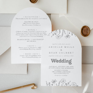Gedämpfte Graue Wildblumen-Hochzeit Vorder- und Rü Einladung