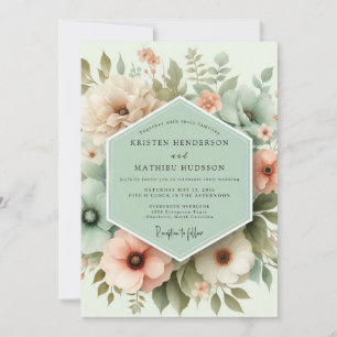 Gedämpfte grüne florale Launen Hochzeit Einladung