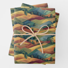 Gedämpfte kubistische Hügel | Malerische Herbstfar Geschenkpapier Set