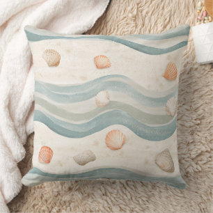Gedämpfte Küsten-Muschelwelle - Boho-Strandstil Kissen