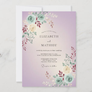 Gedämpfte Lilien-Minz-Pfingstrosen-Hochzeit Einladung
