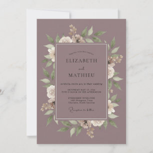 Gedämpfte Mauve-Botanik-Aquarell-Hochzeit Einladung