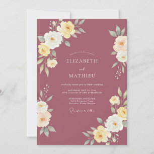Gedämpfte Mauve-Creme-Ranunculus-Eukalyptus-Hochze Einladung