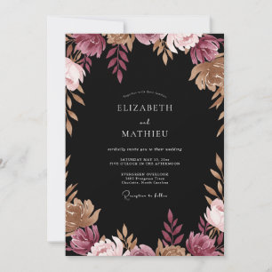 Gedämpfte Mauve-Kupfer-Pfingstrosen-Hochzeit Einladung