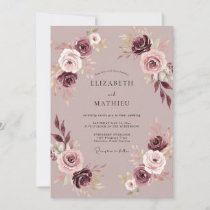 Gedämpfte Mauve-Pfirsich-Pfingstrosen-Hochzeit Einladung