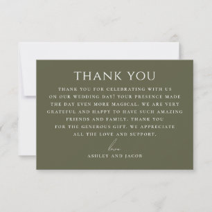 Gedämpfte Olivgrüne Waldhochzeit. Elegante Natur Dankeskarte