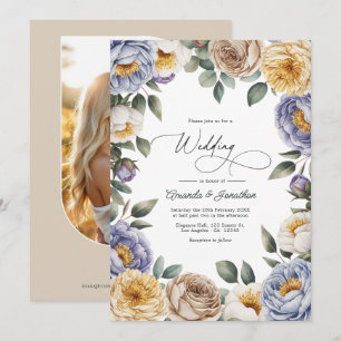 Gedämpfte Periwinkle-, Buttercreme- und Greige-Hoc Einladung