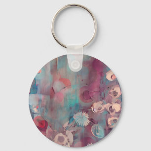 Gedämpfte rosa und blaue abstrakte Blumen Schlüsselanhänger