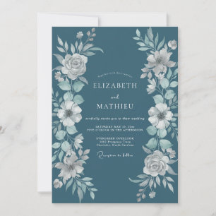 Gedämpfte Teal-Ätherische Winterhochzeit Einladung