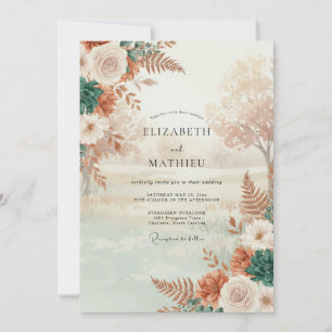 Gedämpfte Terrakotta-Blüten-Hochzeit Einladung
