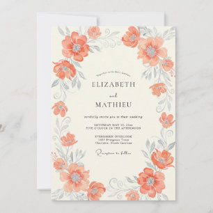 Gedämpfte Terrakotta-Malblatt-Hochzeit Einladung