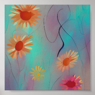 Gedämpfte Töne abstrakte Sonnenblumen Poster