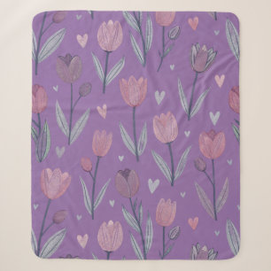 Gedämpfte violette Tulpen-Sherpa-Decke (Mittel) Sherpadecke