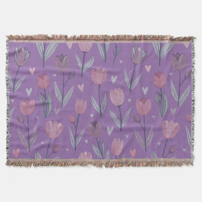 Gedämpfte violette Tulpen-Wurfdecke Decke (Vorderseite)
