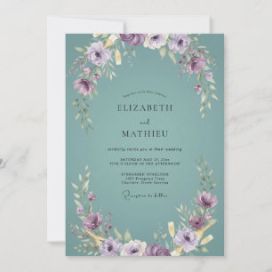 Gedämpfter Aqua-Veilchen-Kranz-Hochzeit Einladung