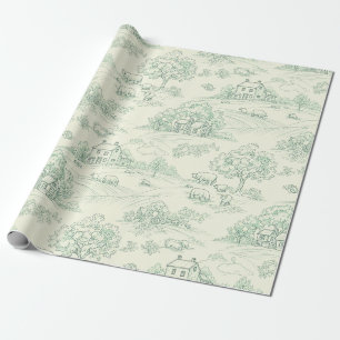 Gedämpfter grüner pastoraler Bauernhof-Toile-Druck Geschenkpapier