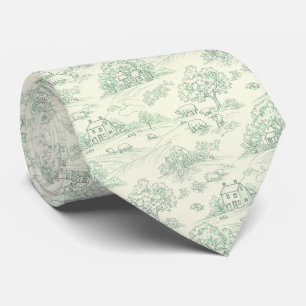 Gedämpfter grüner pastoraler Bauernhoftier-Toile-D Krawatte