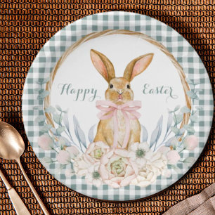 Gedämpfter Pastell-Aquarell-Blumenkranz Ostern Pappteller