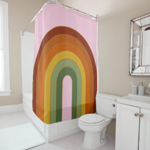 Gedämpfter Retro-Siebziger-Regenbogen-Rosa Duschvorhang