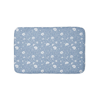 Gedämpftes Blau-Weiß-Wildblumenmuster Badematte