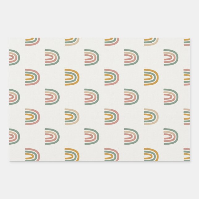 Gedämpftes Boho-Regenbogen-Scandi-Muster  Geschenkpapier Set (Vorderseite)