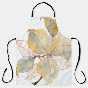 Gedämpftes Gold Blau Wasserfarbe Botanische Blätte Schürze