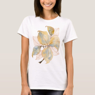 Gedämpftes Gold Blau Wasserfarbe Botanische Blätte T-Shirt