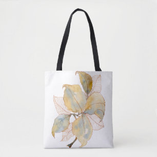 Gedämpftes Gold Blau Wasserfarbe Botanische Blätte Tasche