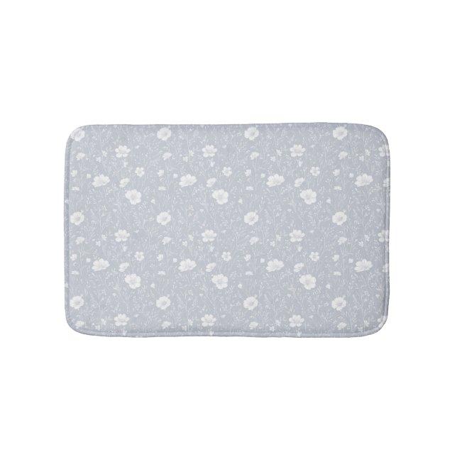 Gedämpftes Grau-Weiß-Wildblumenmuster Badematte (Vorderseite)