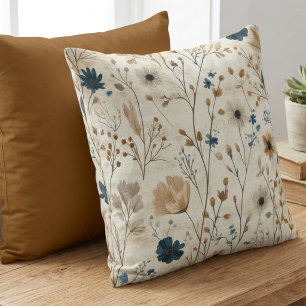 Gedämpftes Indigo und Bernstein Herbst Wildblumen Kissen