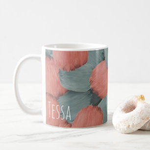 Gedämpftes Korallenrot und Salbei-Pinselstrich Kaffeetasse