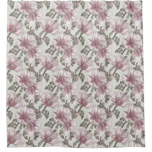 Gedämpftes rosa Hibiskus-Blumen-Muster Duschvorhang