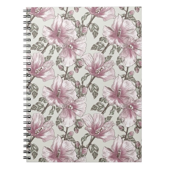 Gedämpftes rosa Hibiskus-Blumen-Muster Notizblock (Vorderseite)