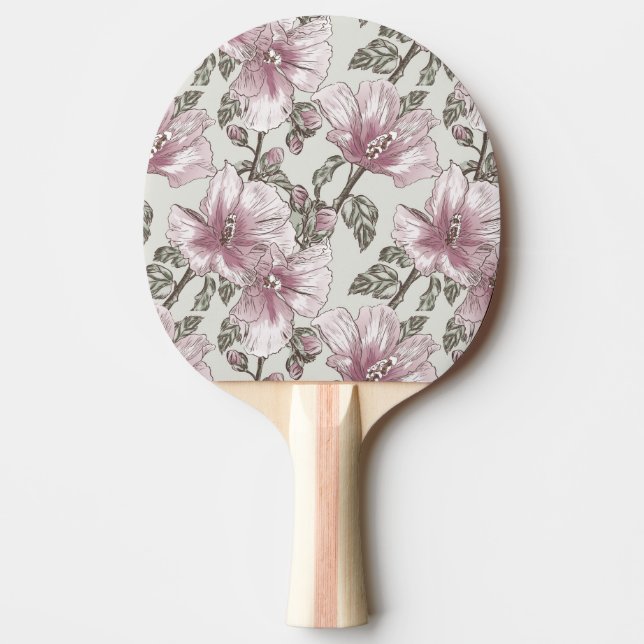 Gedämpftes rosa Hibiskus-Blumen-Muster Tischtennis Schläger (Vorderseite)