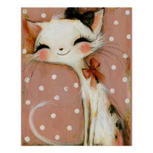 Gedämpftes Rosa Karmesinrotes lächelndes Katze Poster