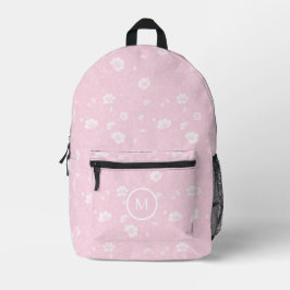 Gedämpftes Rosa und Weißes Wildblumenmuster Bedruckter Rucksack