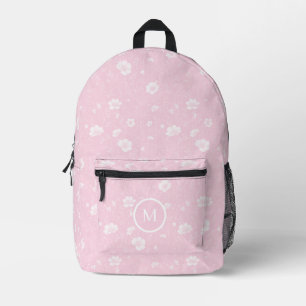 Gedämpftes Rosa und Weißes Wildblumenmuster Bedruckter Rucksack