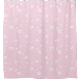 Gedämpftes Rosa und Weißes Wildblumenmuster Duschvorhang