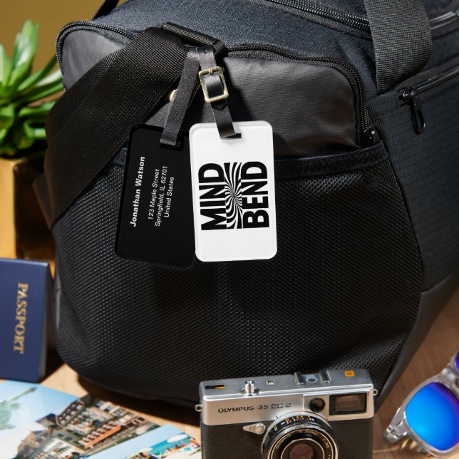 Gedankenbend optische Illusion fett schwarz und we Gepäckanhänger (Vorderseite & Rückseite)