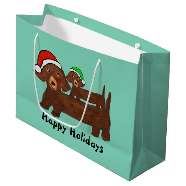 Gedeckte heraus Dackel-Geschenk-Taschen Große Geschenktüte (Vorderseite Schrägansicht)