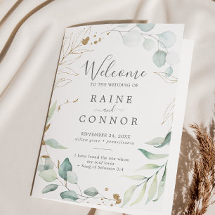 Gedeckte Hochzeit von Airy Greenery und Gold Leaf Programm