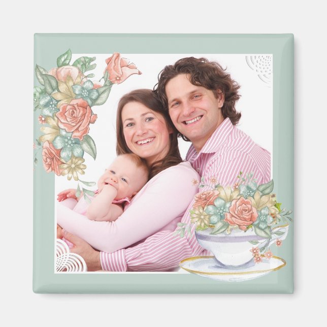 Gedeckter Blumenstrauß-Teacup - Foto Magnet (Vorne)