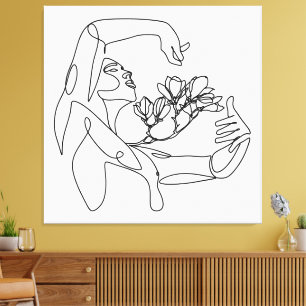 Gedeihen – Feminine Line Art mit Blumen Leinwanddruck